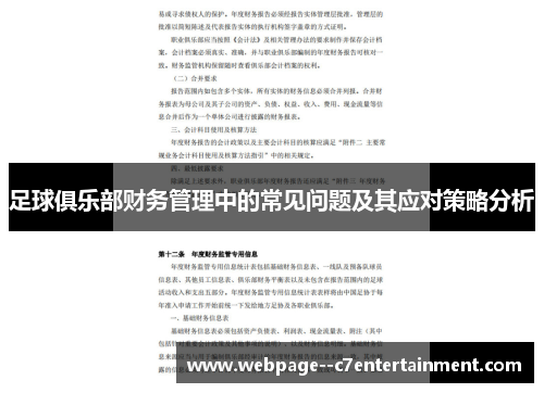 足球俱乐部财务管理中的常见问题及其应对策略分析